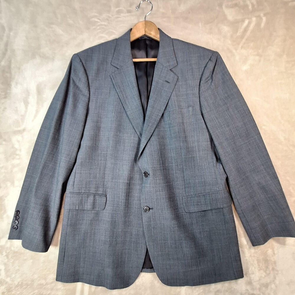 Brooks Brothers 346 Suit Jacket Mens 44 Gray Plaid Wool Double Vent 2 Btn